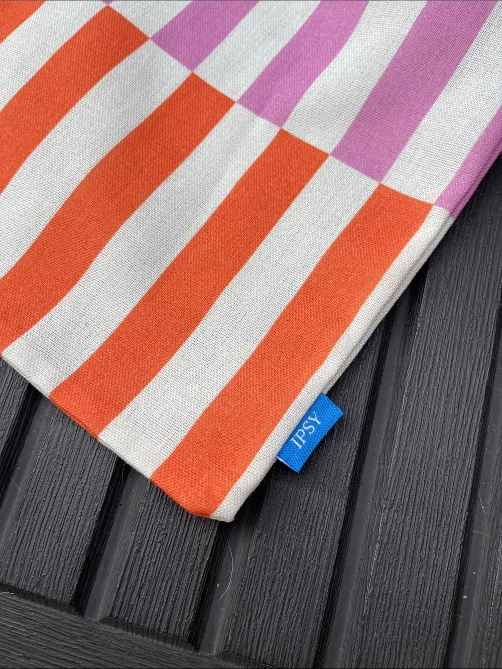 Ipsy - Striped Pink and Orange Makeup Bag